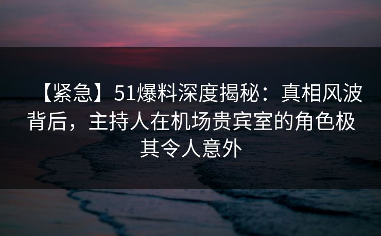 【紧急】51爆料深度揭秘：真相风波背后，主持人在机场贵宾室的角色极其令人意外